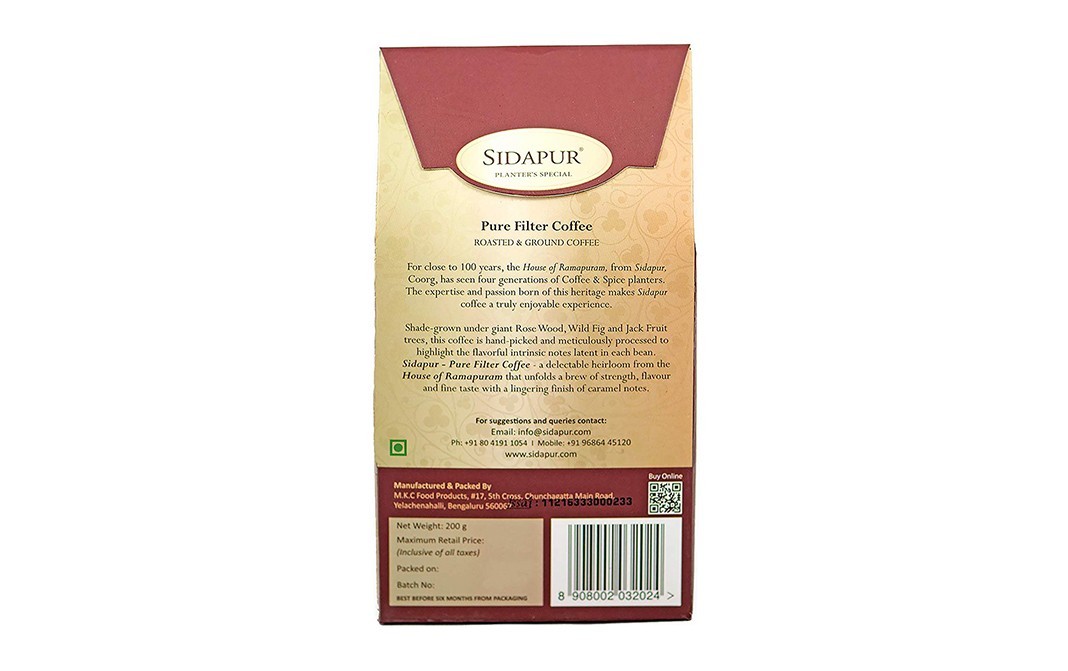 Sidapur Pure Filter Coffee    Pack  200 grams